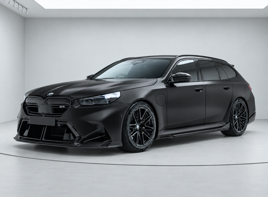 BMW M5 Touring in black on factory M alloy wheels, the G99 estate which shares the G90 saloon's 5x132 bolt pattern